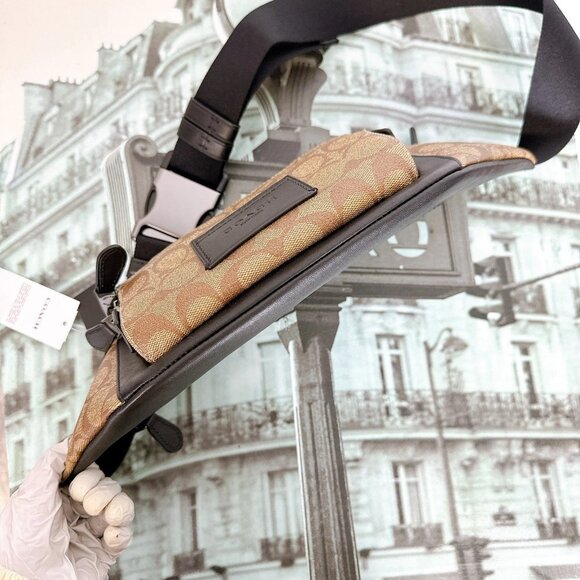 Coach C3765 Track Belt Bag In Signature Canvas IN Khaki Black - Picture 5 of 8